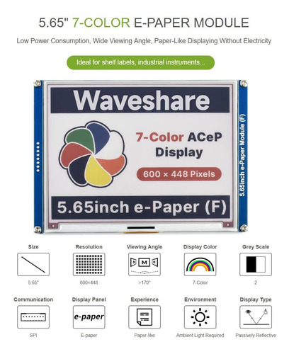 Waveshare 5.65 Pulgadas Colorido Módulo De Pantalla E-tink E