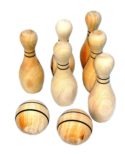Imagen 4 de 8 de Juego De Bowling Clasico De Madera Bolos Planeta Juguete