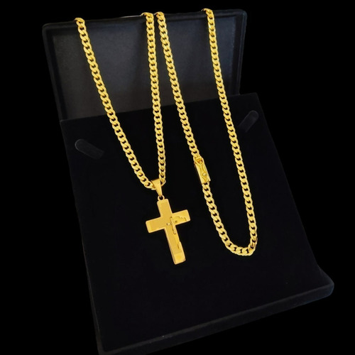 Corrente Fina 6mm Grummet + Pingente Cruz Em Tungstênio Cor Dourado