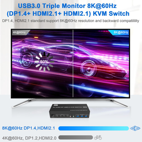 Switch Kvm 8k@60hz Displayport + 2 Hdmi Usb3.0 Para 3