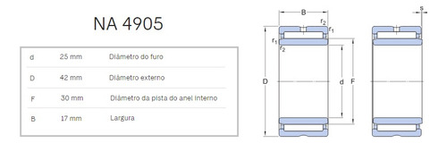 Na 4905 - Rolamento De Agulha Com Anel Interno - Kit 2 Peças