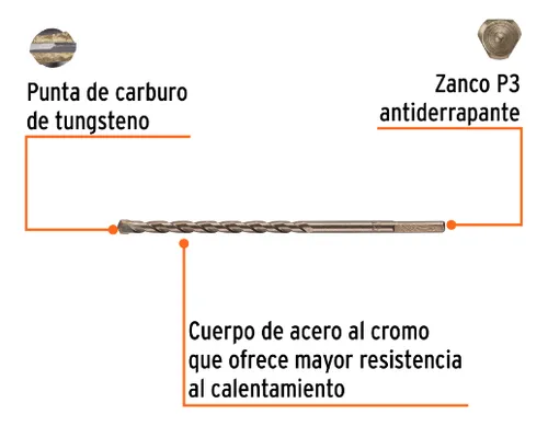 Broca Para Concreto 1/4 Largo 6pg Zanco P3 Truper