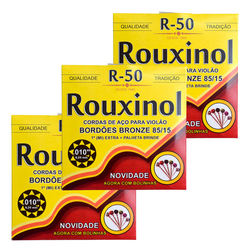 3 Jogos De Corda Rouxinol Violao Aco 010 Bronze 85/15 