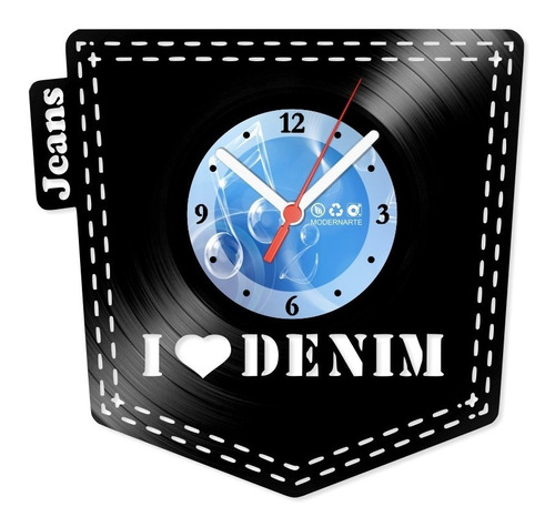 Relógio De Parede Disco Vinil I Love Jeans Denim - Vdi-184