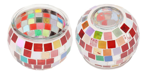 Candelabro De Vidrio En Mosaico, 2 Piezas, Velas De Té Román