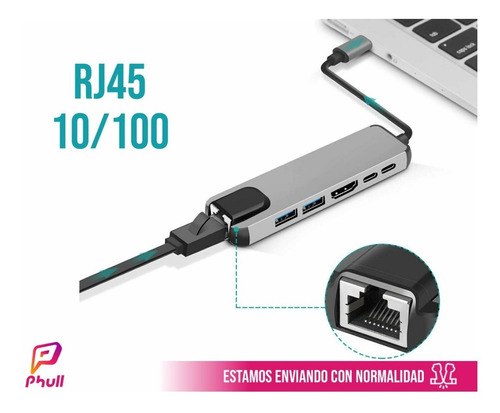 Imagen 4 de 6 de Adaptador Hub 8 En 1 Usb-c Ethernet Hdmi Usb X3 Thunderlbolt