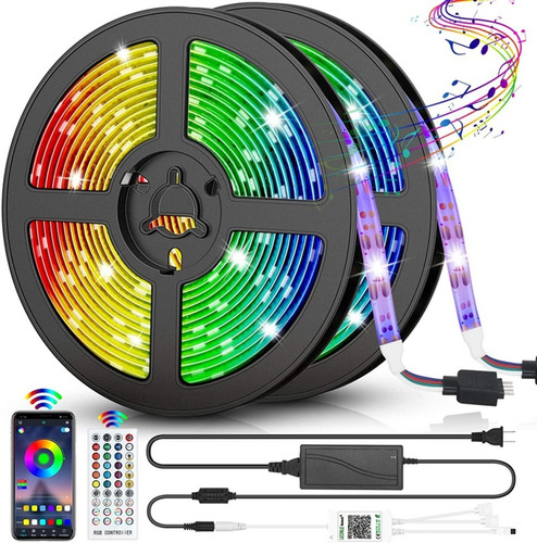 Imagen 1 de 9 de Tira De Luces Led Con Bluetooth Música Rgb 5050 Ip65