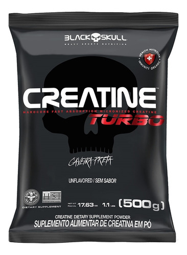 Suplemento em pó Creatine Turbo Caveira Preta without flavor em sachê de 500g