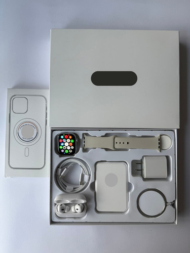Kit De Accesorios Para Iphone + Smart Watch Series 9 45mm Gris Deportiva Gris Plateado