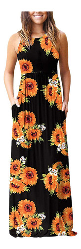 Vestido Bohemio Holgado Sin Mangas Con Estampado De Girasole