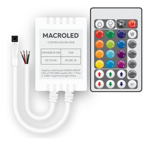 Control Infrarrojo Para Tira Led Rgb 72w 12v Macroled