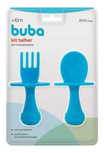 Imagem 2 de 4 de Kit Talher Treinamento Bebê Introdução Alimentar Azul Buba