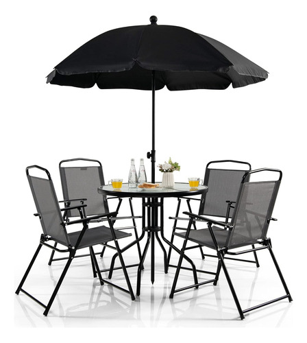 Set De Mesa + Silla De Jardin Exterior Balcón Juego Parasol