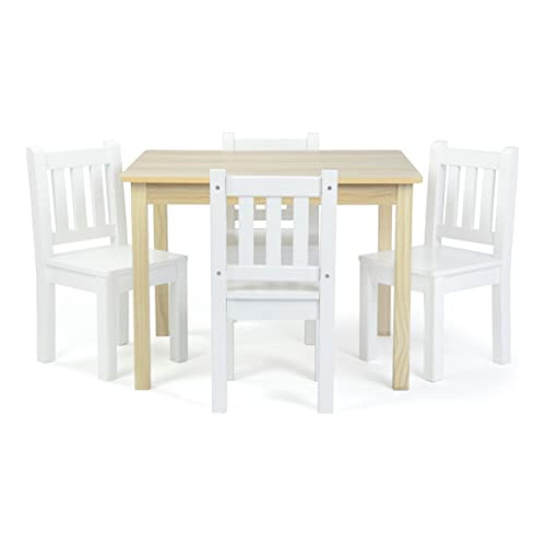 Humble Crew, Juego De Mesa Y 4 Sillas De Madera Blanca Natur