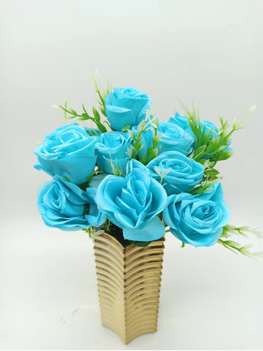 10x Rosa Artificial Buque Com 50 Flor Azul Tiffany Branca | Parcelamento  sem juros