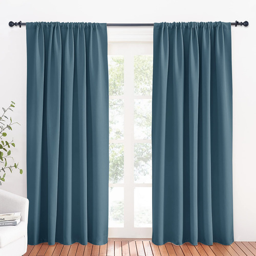 Cortinas Opacas Azules 178 X 213 Cm 2 Paneles Para Sala