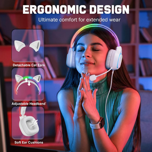Onitoon Cat Ears Auriculares De Juegos Con Micrófono De Canc