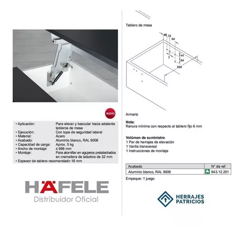 HERRAJE ELEVADOR MESA TAVOFLEX 698MM – torotuprojecto