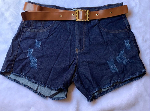 Imagem 1 de 2 de Short Jeans Plus Size Feminino Com Lycra Cinto Cintura Alta