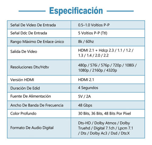 1x2 Splitter Hdmi Divisor Hdmi 8k Extractor De Audio Hdcp2.3