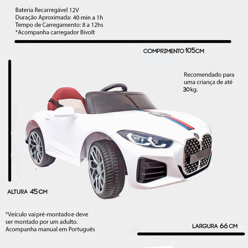 Bmw S4 Motorizada Infantil Carro Elétrico C/controle Luz Som Voltagem Do Carregador 110v/220v Cor Branco