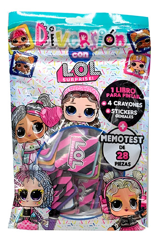 Pack Libro Colorear Lol + Stickers + 4 Crayones + Memory