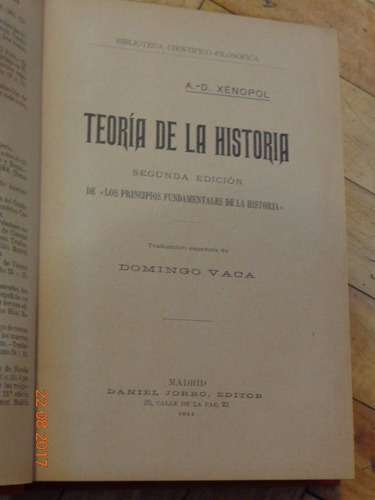 Teoría De La Historia. A. D. Xenopol. Madrid. 1911 Tap&-.