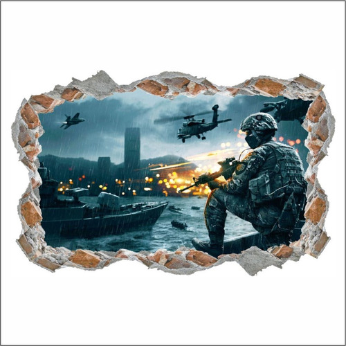 Adesivo Decorativo Parede Guerra Combate 3d Quarto