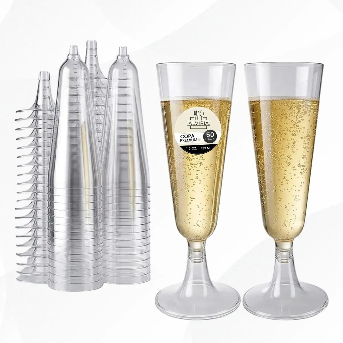 Juego 50 Pzs Copas De Champagne De Plástico 4.5 Oz (133ml) Color Transparente