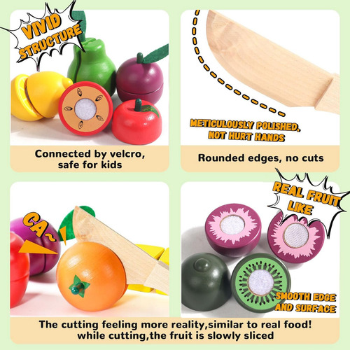 Jgo Comida De Madera Para Niños Cocina Montessori Juguetes P