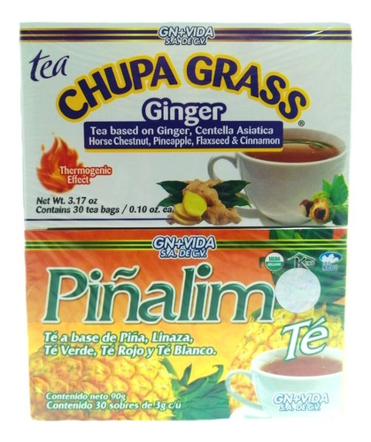 Kit Te Chupa Grass Jengibre Y Piñalim 30 Sobres Gn+vida Env