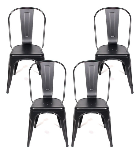 Set 4 Sillas Tolix Negro Interior Metal Reforzada- Prestigio