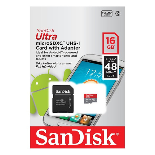 Memoria Microsd 16gb Clase 10 48mb/s Sandisk Celular Camara