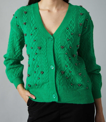 Cardigan Con Botones Y Apliques