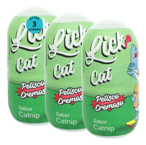 Hana Lick Cat Sabor Catnip 40g Petisco Cremoso Gatos Kit 3