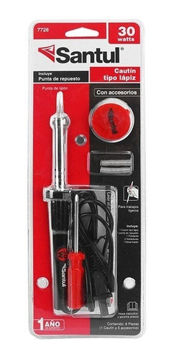 Cautín Tipo Lápiz 30w Punta Latón Y Accesorios Santul
