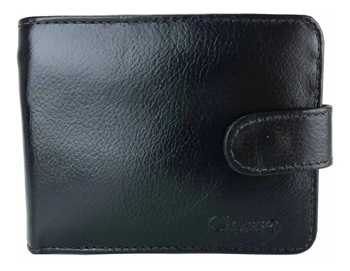 Carteira Couro Masculino Preto Com Fecho Classe Couro 173-1