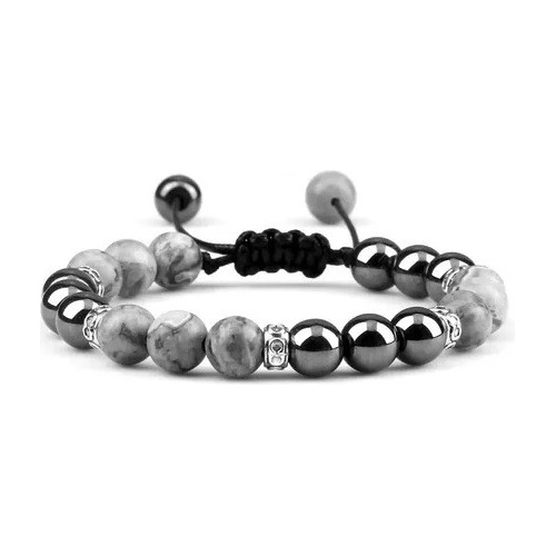 Pulsera Brazalete Piedras Naturales Y Cuencas Acero Gris