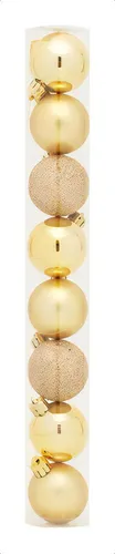 Bolas Em Tubo Ouro 6cm - 08 Unidades - Cromus Natal