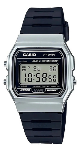Relógio de pulso Casio Collection F-91 com corpo prateado digital masculino F-91WM-7A