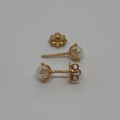 Aros Abridor Atornillado Oro 18k, Perla Cultivada - C/boleta