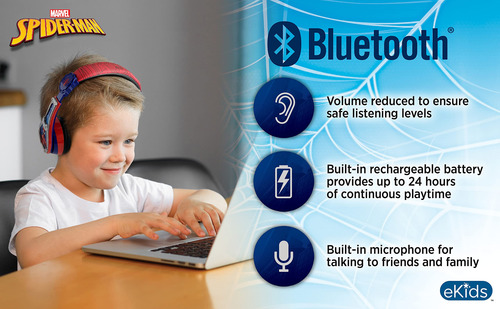 Auriculares Ekids Spiderman Inalámbricos Bluetooth Con Micró