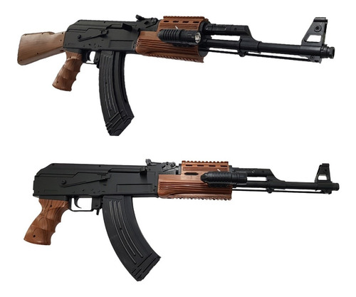Imagen 6 de 10 de Rifle Airsoft Ak47 Cyma Replica Resorte Laser Linterna 48r