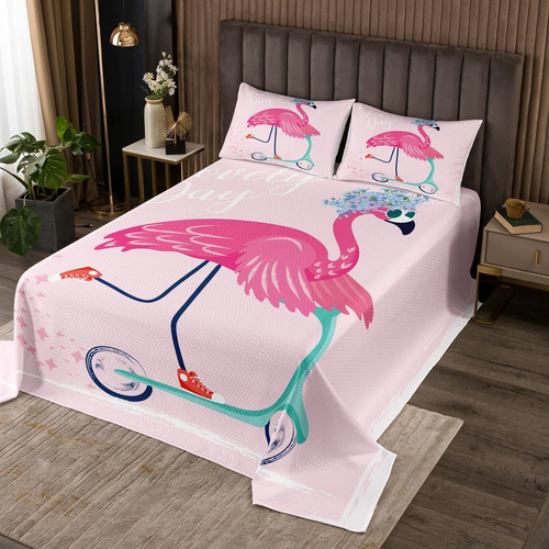 Cute Bird  Flamingo Colcha Acolchada Flamingo Riding  G...