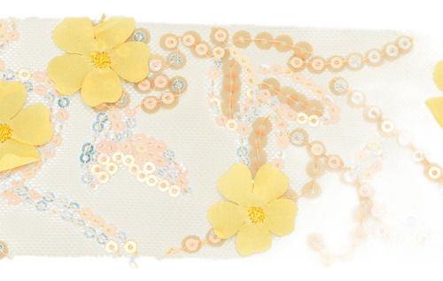 Rollo De Tul De 10 Yardas Con Lentejuelas Bordadas Y Flores,