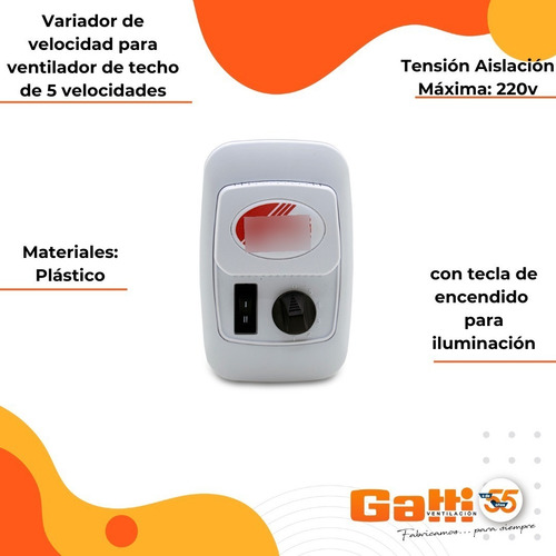 Imagen 5 de 8 de Variador De Velocidad De Ventilador De Techo 5 Vel Gatti