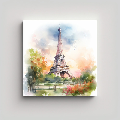 50x50cm Cuadro Acuarela Baño Eiffel Tower En La Mañana