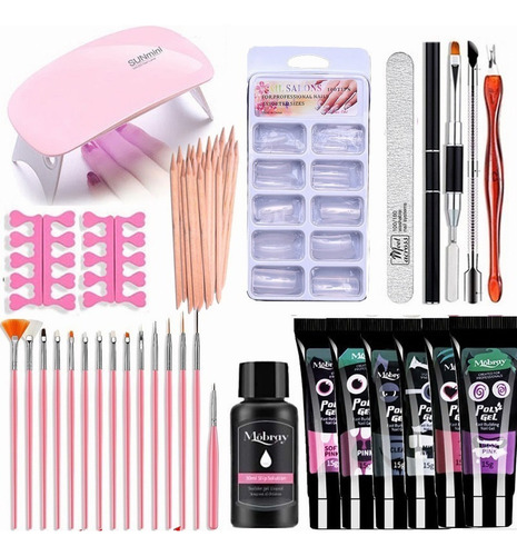 36pcs Extensión De Uñas Poli Gel Set Con Lámpara Uv/led