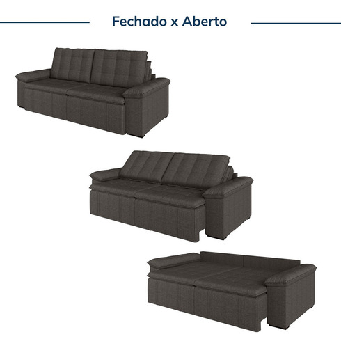 Sofá Cama Palmeira 3 Lugares Retrátil Reclinável 2,20m