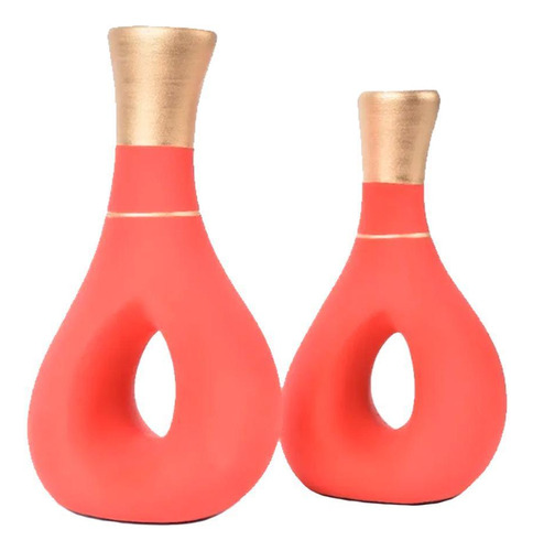 Par De Vasos Furados Em Cerâmica Aparador Decor - Red Gold